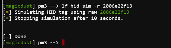 Output of lf hid sim